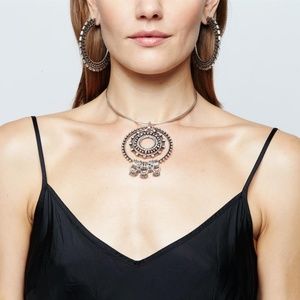 Dannijo Statement Silver Corona Pendant Collar Necklace Signed